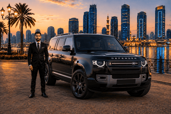 Range Rover Defender V6 with Driver in Sharjah